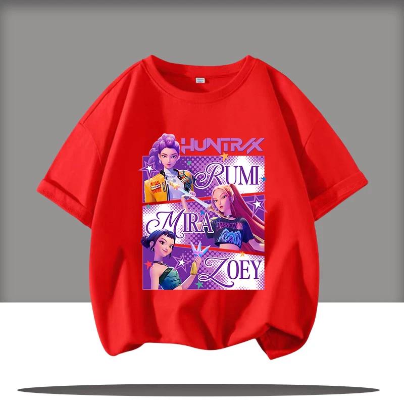 KPop Devil Hunter Cartoon Anime Peripheral Printed Children's Round Neck Fashionable Comfortable Girls' T-shirt