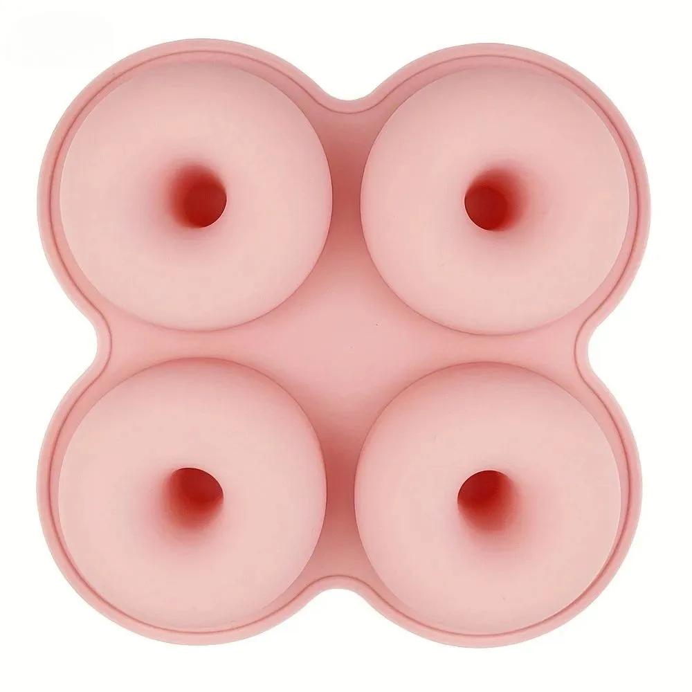 

Silicone Donut Mold 4 Cavity Chocolate Mold Pastry Bread Cake Mould Non-Stick DIY Baking Tray Doughnut Dessert Making Tools розовый