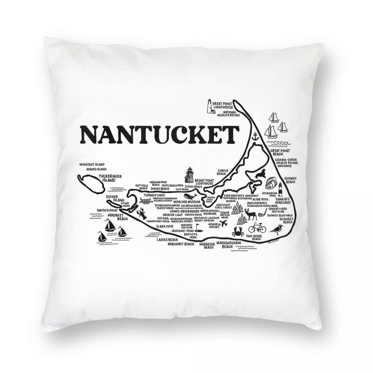 Nantucket Map Square Pillowcase Polyester Linen Velvet Creative Zip Decor Pillow Case Car Cushion Case 30x30cm