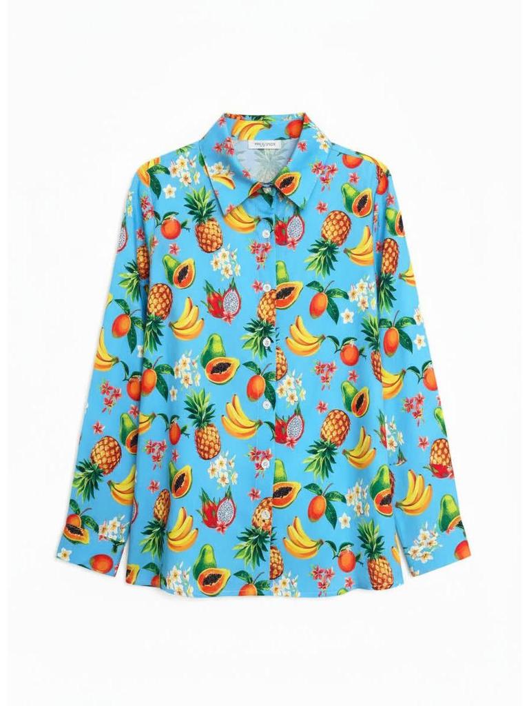 2026 Stylish Blue Floral Print Women's Loose Fit Shirt