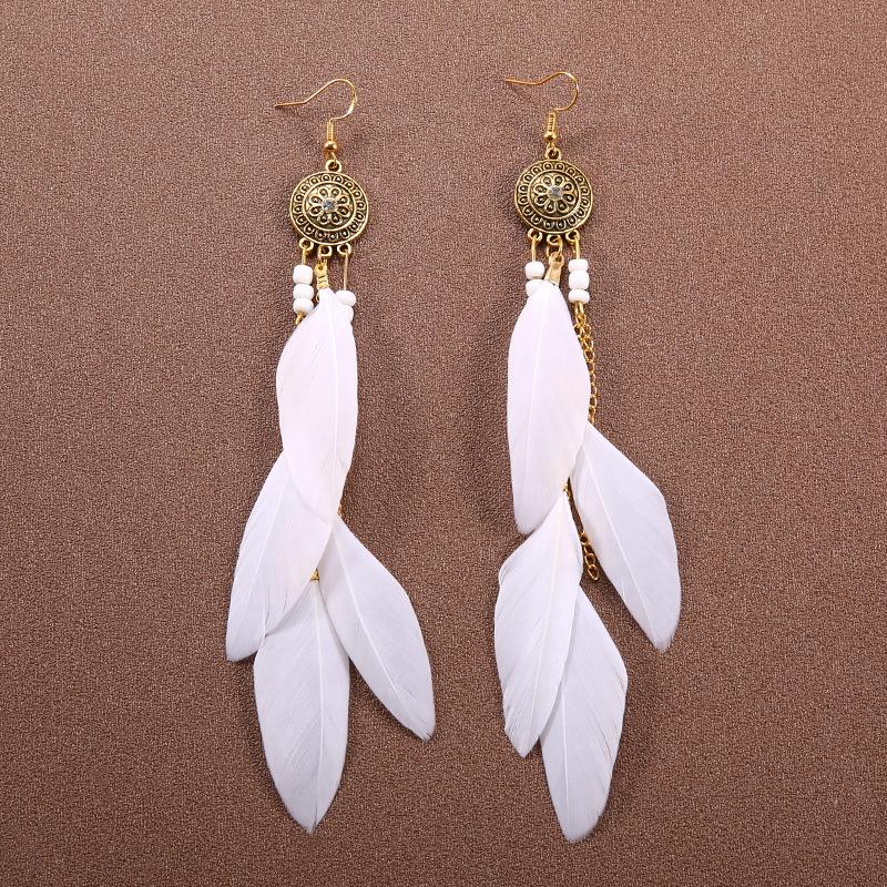 Bohemian Ethnic Long Feather Earrings For Women Retro Elegant Colorful Rhinestone Crystal Drop Earring Female Jewelry Pendientes