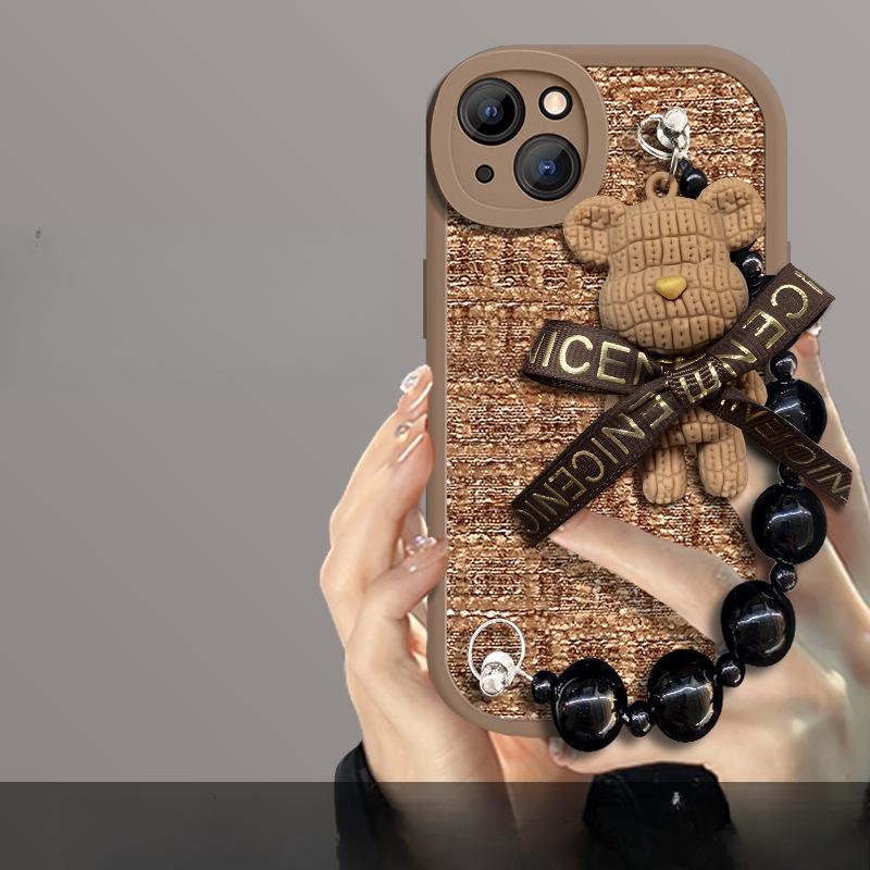 

Роскошный текстурированный браслет-медведь для чехла iPhone16 1213, Креативный для Apple 15/14Pro Max iPhone11