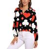 Poker Cards Print Blouse Female Card Suits Casual Loose Blouses Long-Sleeve Modern Shirt Printed Clothing Large