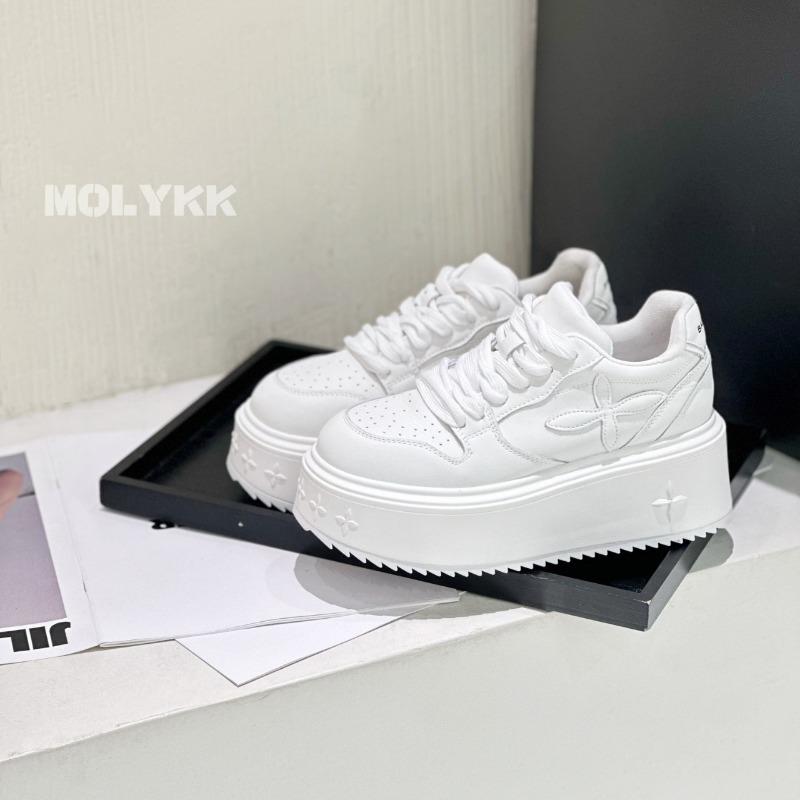 Platform white shoes women's leather spring and autumn new versatile breathable height-increasing muffin sneakers small man