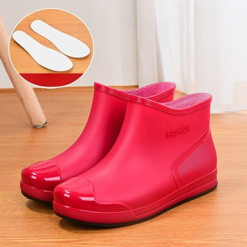 Women's Waterproof Rain Boots - Low-Cut Plastic Boots with Slip-Resistant Soles, Insulated and Fleece-Lined