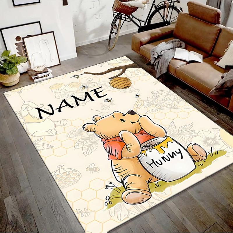 Custom Winnie Mat Personalized Name, Polyester Washable Indoor Entryway Rug, Gift for Christmas, Easter, Thanksgiving Day