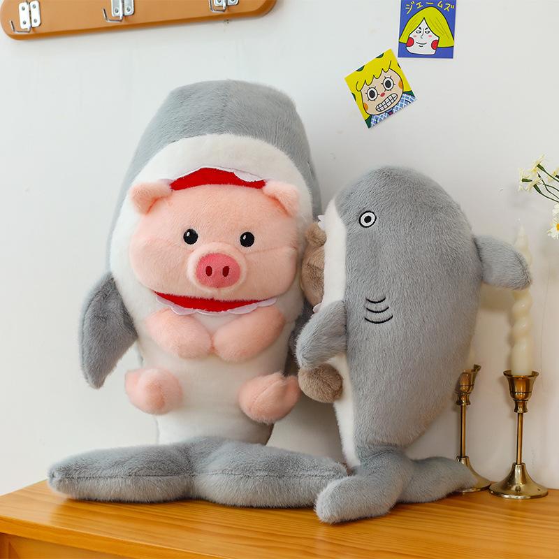 Transform into a shark pig plush toy children sleeping bear throw pillow ring gift home cushion