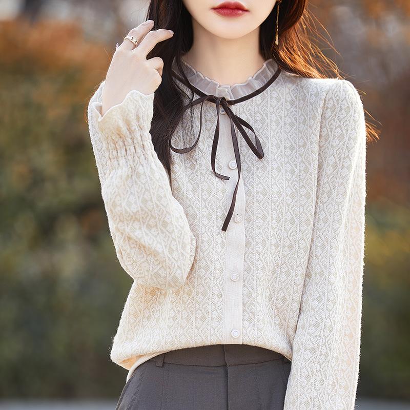 Kardigan z wełny czesankowej dla kobiet w stylu wiosennym i jesiennym, modny i wszechstronny kardigan dziergany z jedwabiu, lekko luksusowa, przyjazna dla skóry kurtka