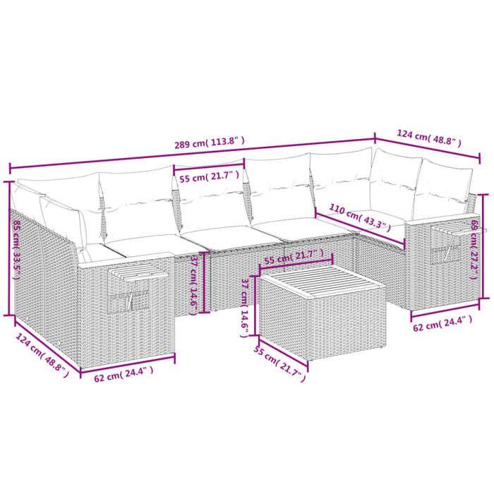 VidaXL Salon de Jardin avec Coussins 8 pcs, Canapés de Terrasse, Ensemble de Meubles de Patio, Mobilier d'Extérieur, Gris 3259057