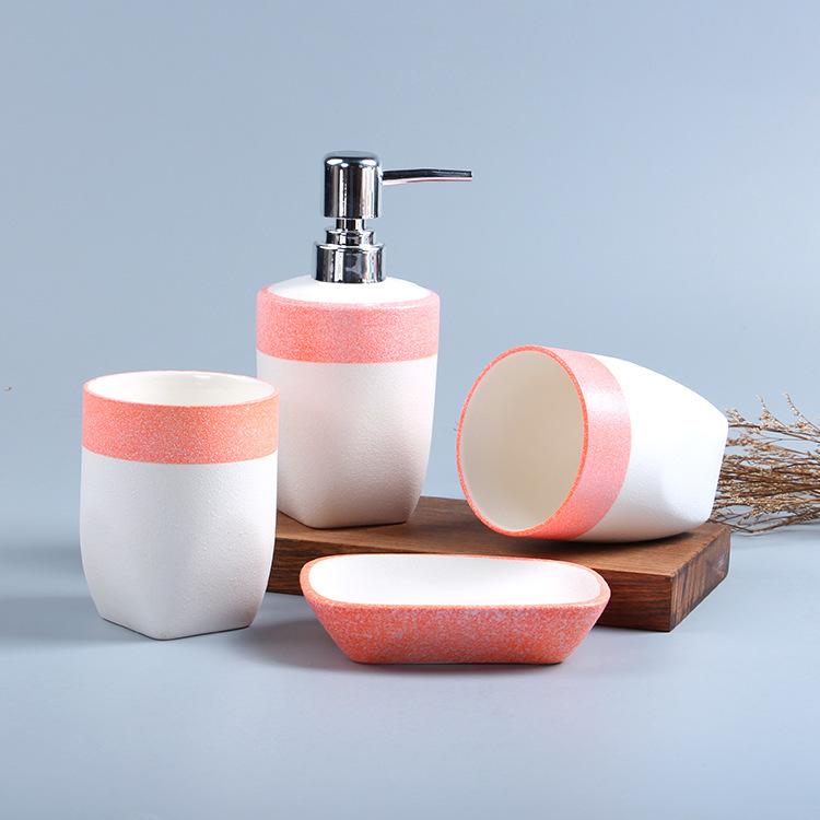 European Snowflake Glaze Ceramic Bathroom Four-piece Set Creative Pink Mouthwash Cup Hand Lotion Bottle Mouth Cup