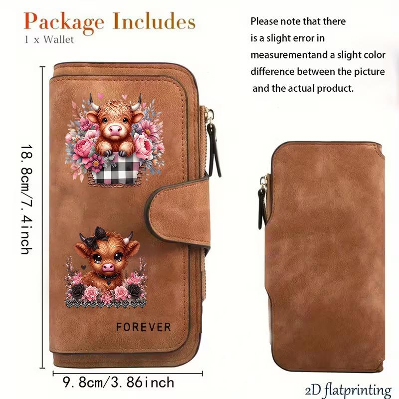 Scottish Highland Cow Women's Long Wallet Multi-functional Portable Snap Coin Purse Cat Lovers Birthday Gift Daily Commute Outdoor Travel Family Use