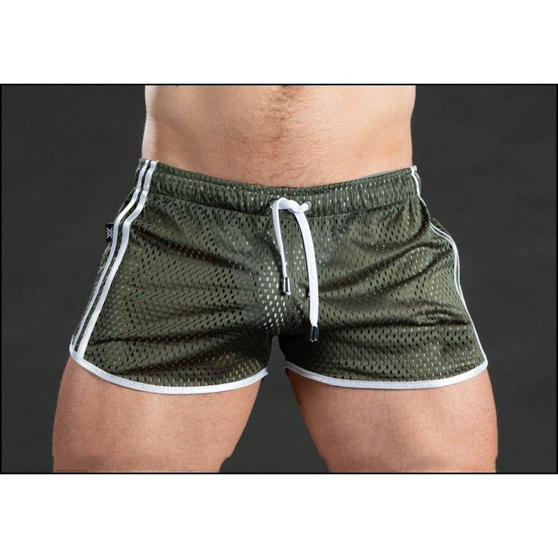 

Men Mesh Quick Dry Athletic Shorts Elastic Waist Drawstring With Side Stripes M зелений