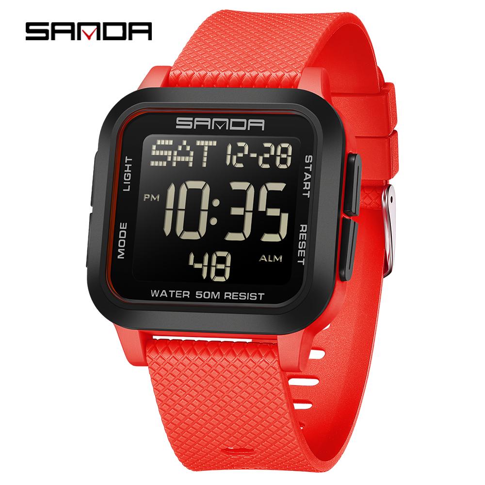 SANDA 2194 Fashion Top Brand Electronic Watch Simple, Casual, Waterproof, Multi Functional Fashion Men's Square Alarm Clock