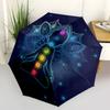 Chakra Meditation Lotus Mandala Art Print Poster Wall Decor Umbrella, Portable 3 Fold Compact Umbrella for Men & Women,S179