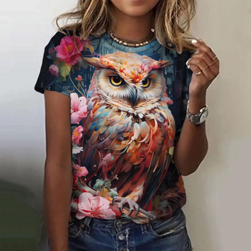 

Women s T-Shirts Owl Cartoon Characters Cute 3d Print Pattern Tshirt Cartoon Animal Casual Short Sleeve O Neck Female Clothing XS