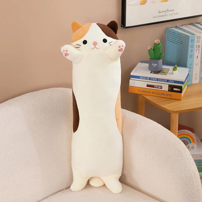 110cm Kawaii Cute and Soft Long Cat Plush Toy Office Pillow Cushion Back Bed Decoration Plush Doll Gift for Friends and Lovers