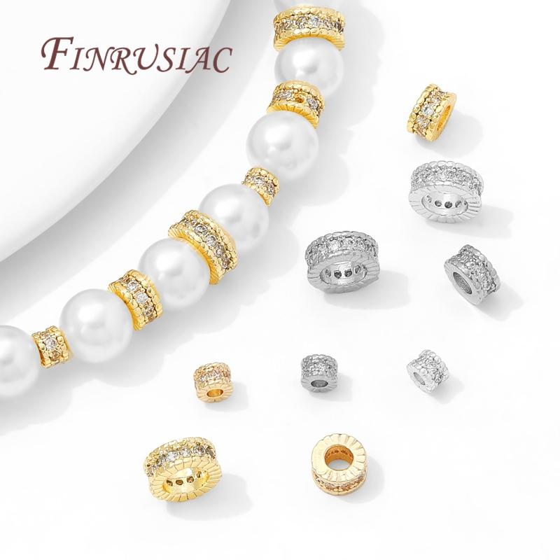 4mm 6mm 8mm 18K Gold Plated Brass with Zircon Round Spacer Beads For Beading,Metal Separator Beads,DIY Jewelry Making Supplies