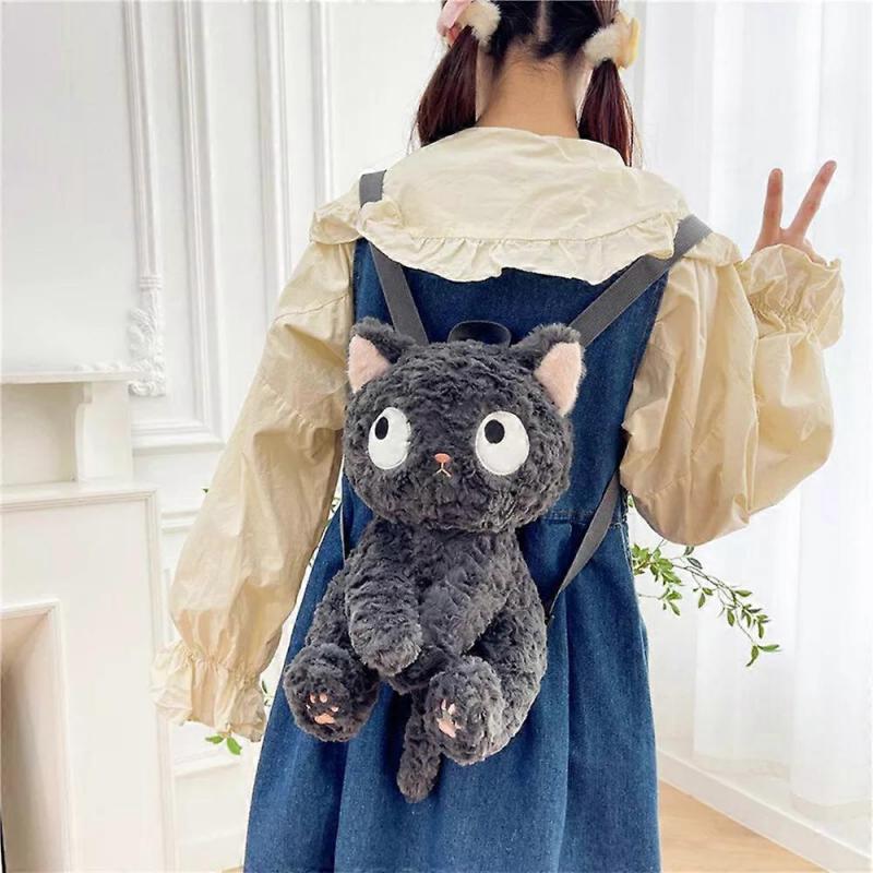 Mini Cute Little Gray Cat Plush Backpack for Women