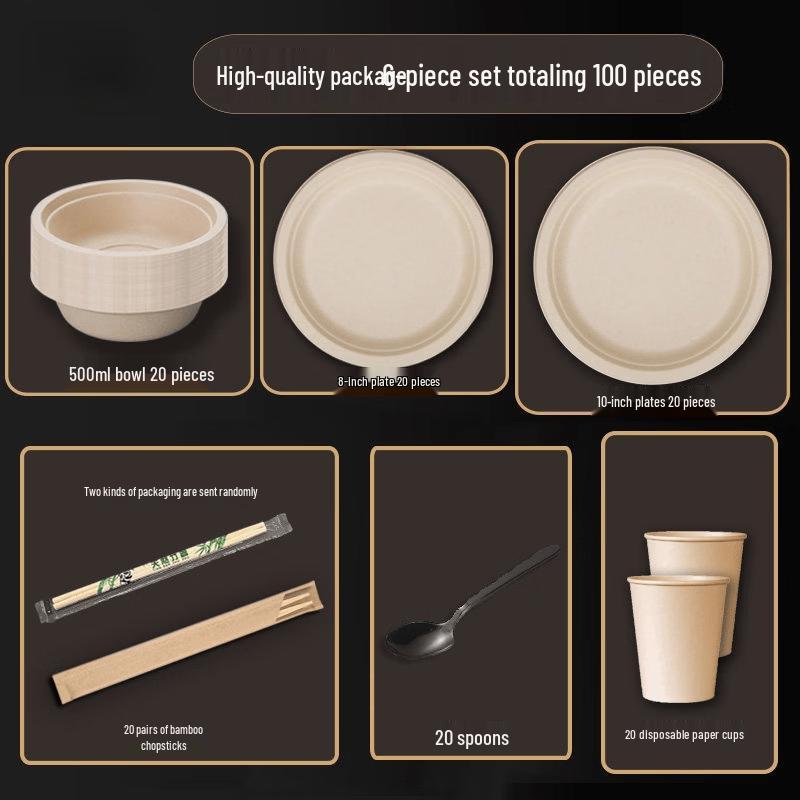 Yingtang Disposable Wheat Straw Tableware Set (120 Pcs, Natural)