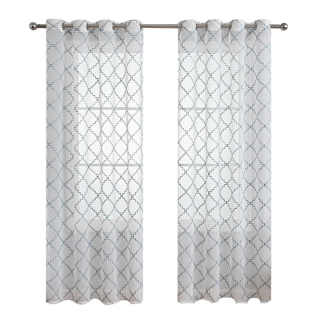 2 st Modern Enkel Hem Perforerad Våg Diamant Fönsterskärm Sovrum Vardagsrum Halvskuggande Gardin