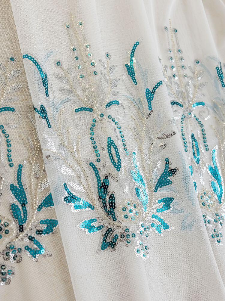 Embroidery Blue Transparent High-end Light Luxury Curtains Window Screen Bedroom Living Room Bay Window Finished Curtains