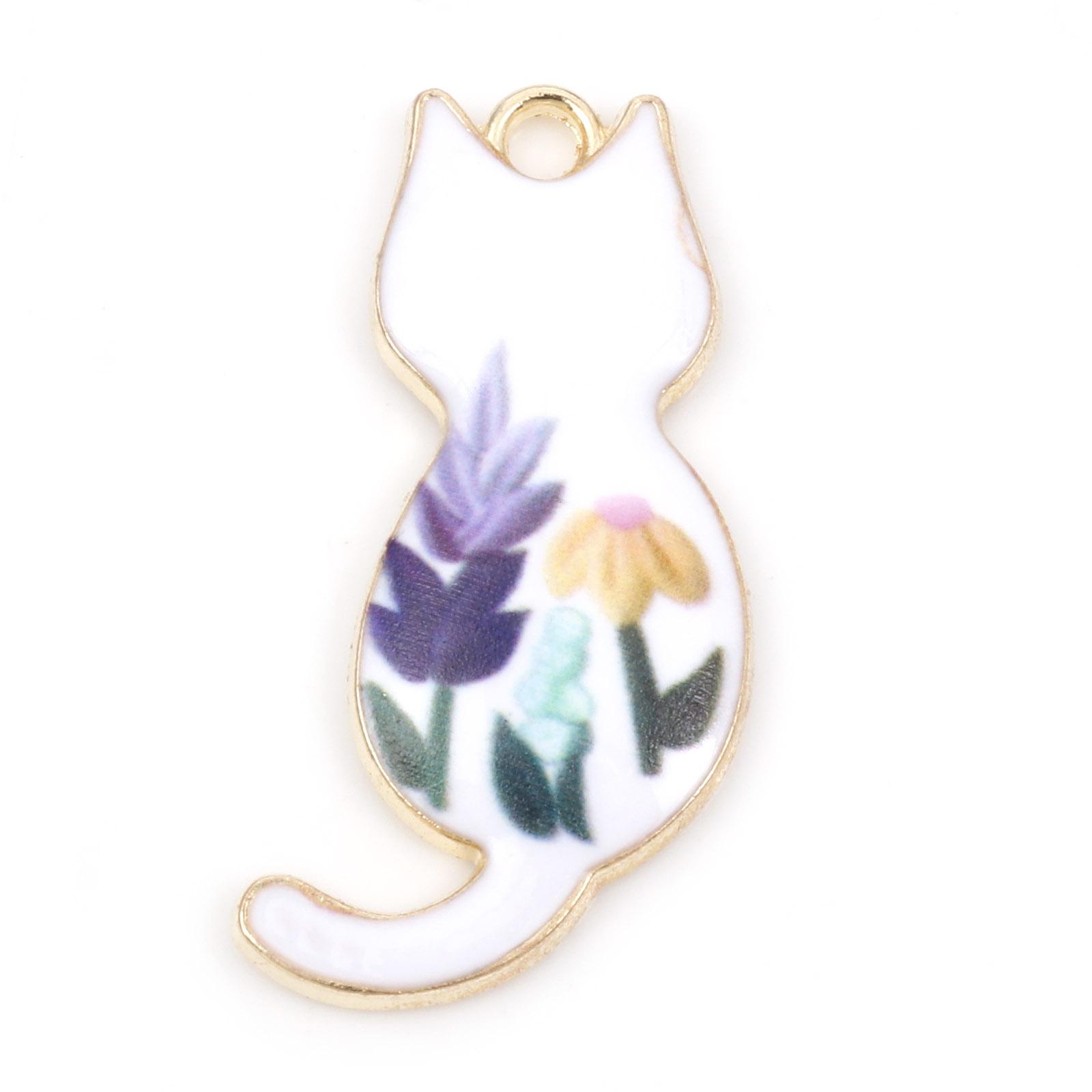 

10PCs Zinc Based Alloy Cat Animal Pendants Gold Color Metal Enamel Charms DIY Necklace Bracelets Jewelry Making 3cm x 1.6cm