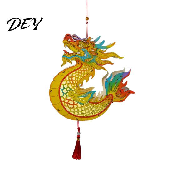 Portable Lantern Toy Chinese Dragon Fish Kit, DIY Coloring Crafts for Mid-Autumn Handheld Wooden Festival, Handmade Assembly Kids Adults