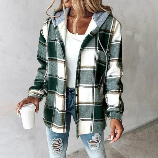 2024 European & American Women's Plaid Coat - Casual, Hot-Selling Autumn/Winter Style