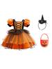 Rochie de Vrăjitoare de Halloween pentru Fete cu Fustă Portocalie din Plasă Tip Tufă