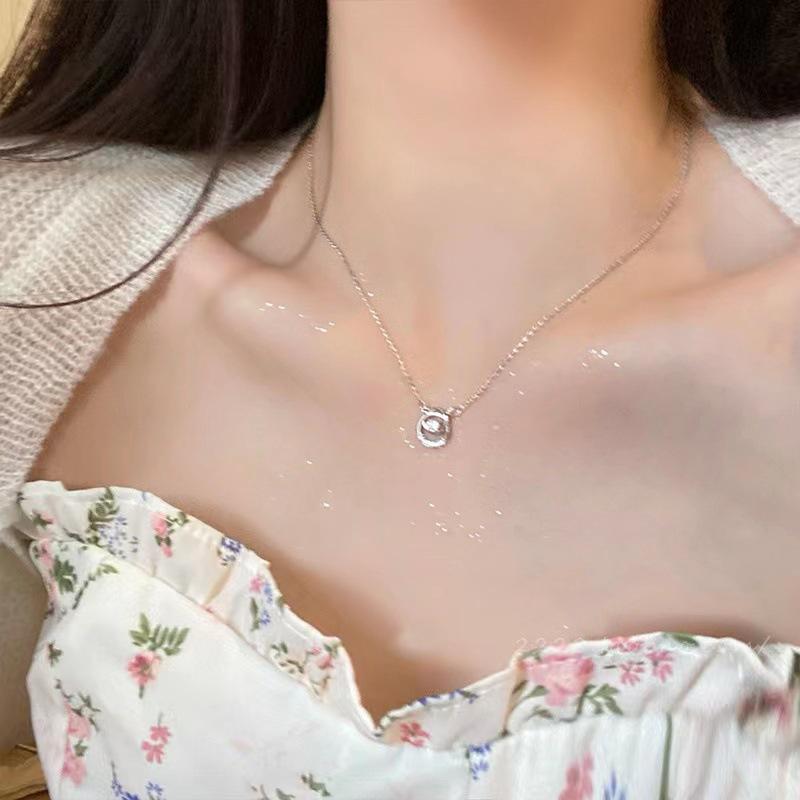 Micro diamond double ring Internet celebrity temperament necklace women's high sense neck chain design collarbone chain accessories