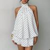 Backless Polka Dot Dress Sleeveless Chiffon Dress Fashion A Line Halter Dress  Holiday