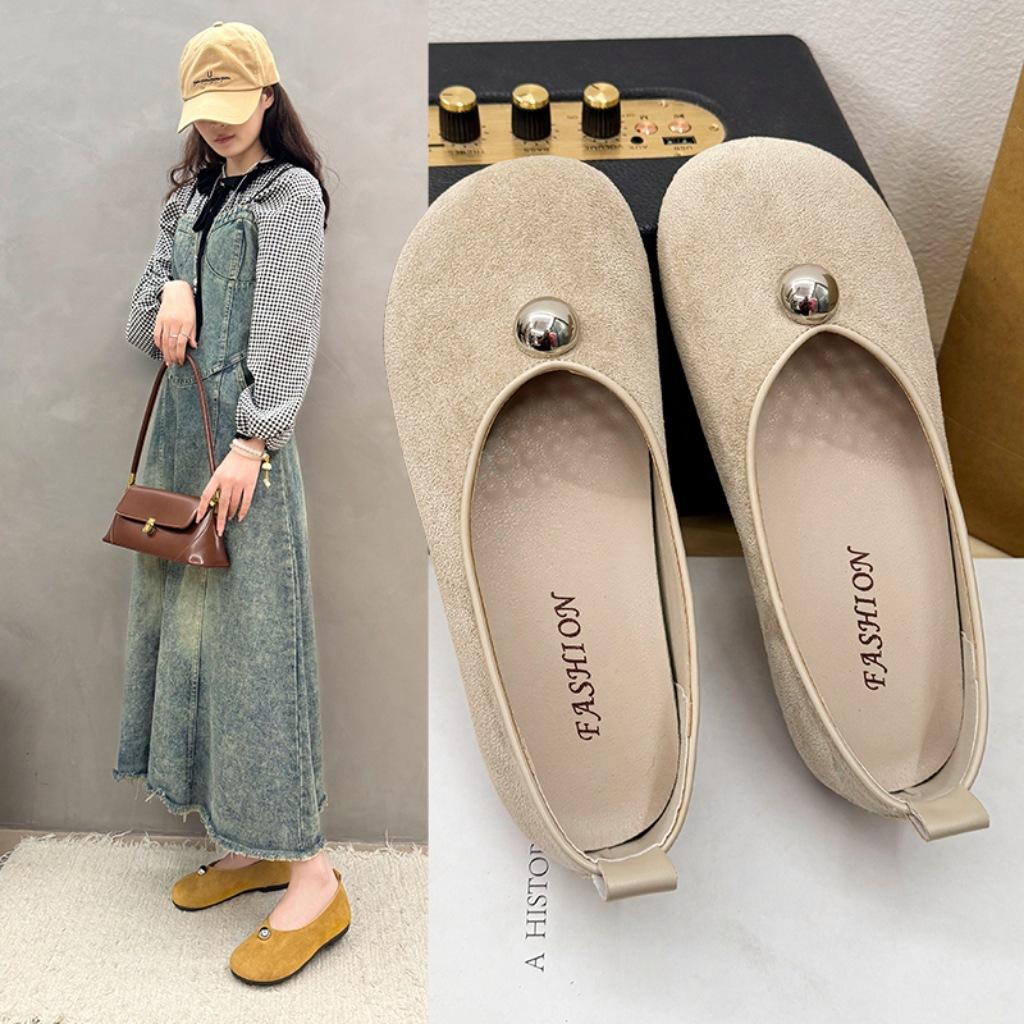 Retro Xiaoxiangfeng Single Shoes One-pedal Ladyshoes Commuter Shoes Spring and Summer French Women's Shoes Flat Grandma Shoes Doudou Shoes