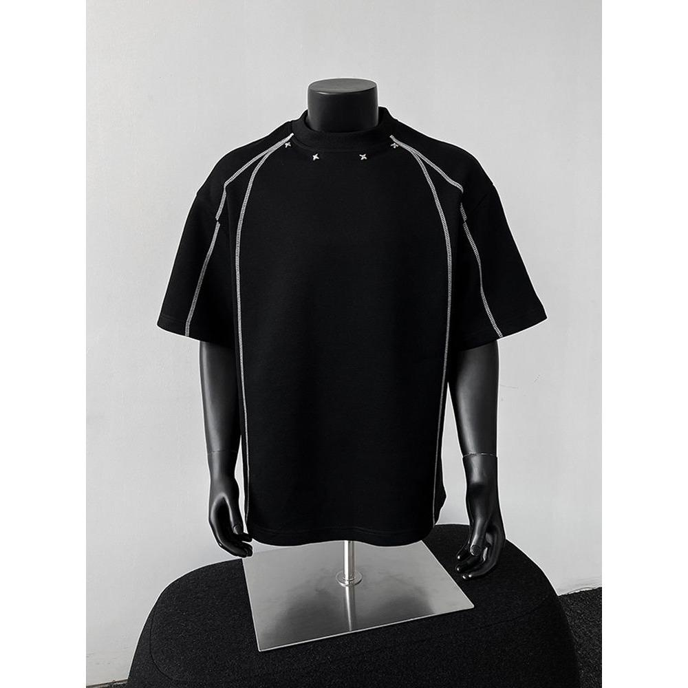 American High Street Bright Line T-shirt Short-sleeved Men s Summer Loose Round Neck Drop Rotator Sleeve Top M чёрный 1439₽