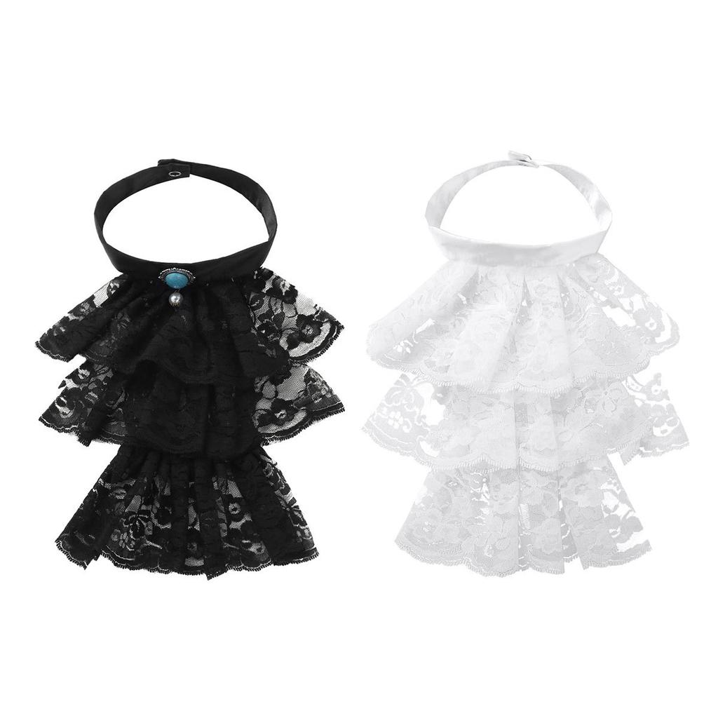 Adult Renaissance Neck Collar Detachable Lace Jabot Ruffled Design Victorian Steampunk Costume Accessory for Themed Parties