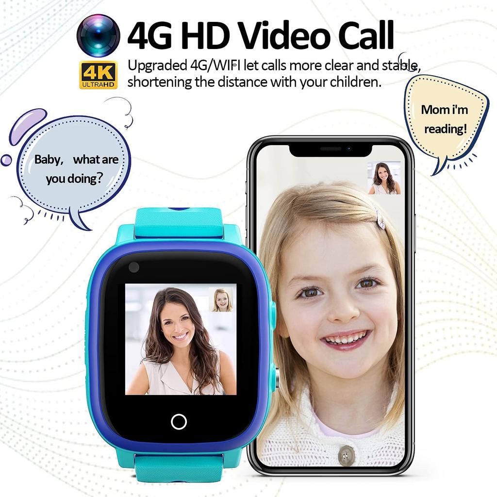 4G Kids Smart Watch, IP67 Waterproof Child Smartwatch with Camera, SOS,GPS Tracker, Video Calling, WiFi, Touch Screen Wrist Watch Phone for Age 3-14