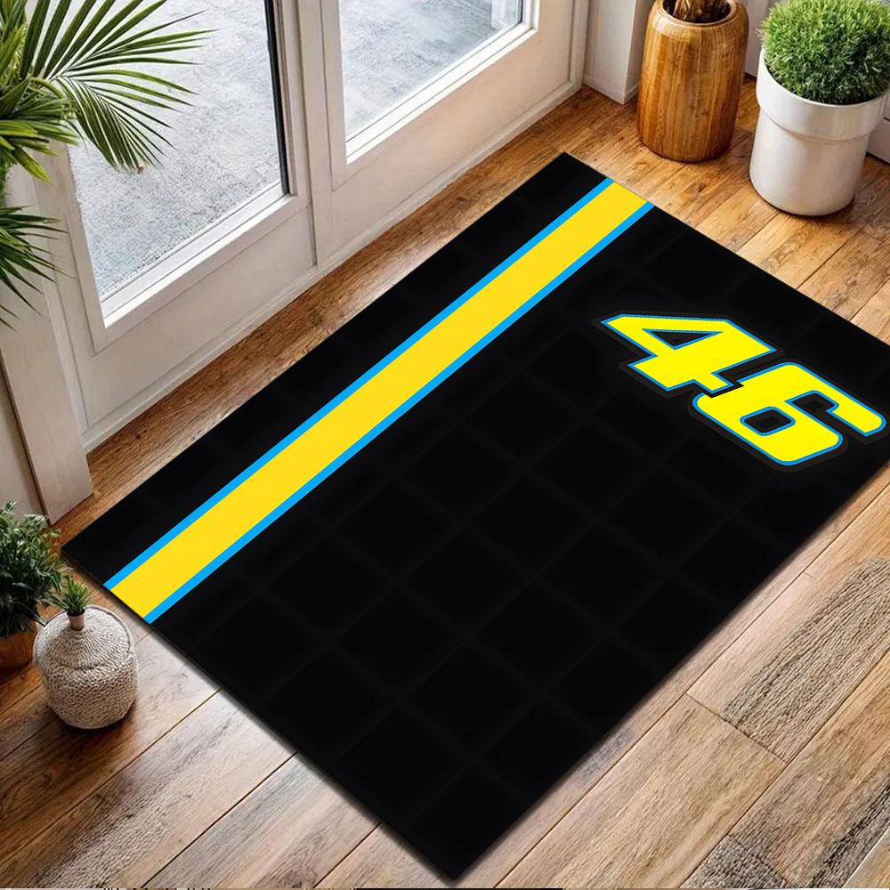 Bold Number 46 On Black Rug Patterned Carpet, Non Slip Mat Suitable for Living Room and Bedroom Sofas