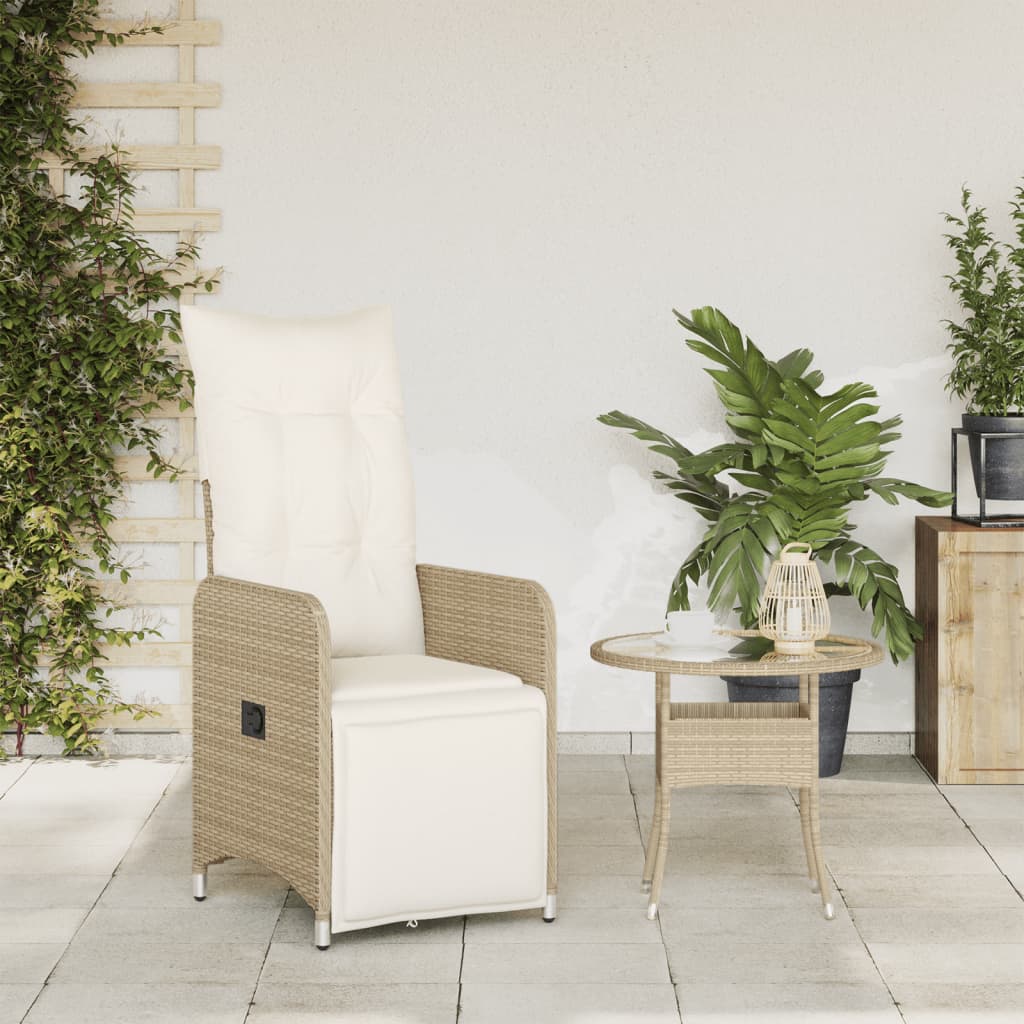 Garden Recliner with Cushions Adjustable Beige Poly Rattan