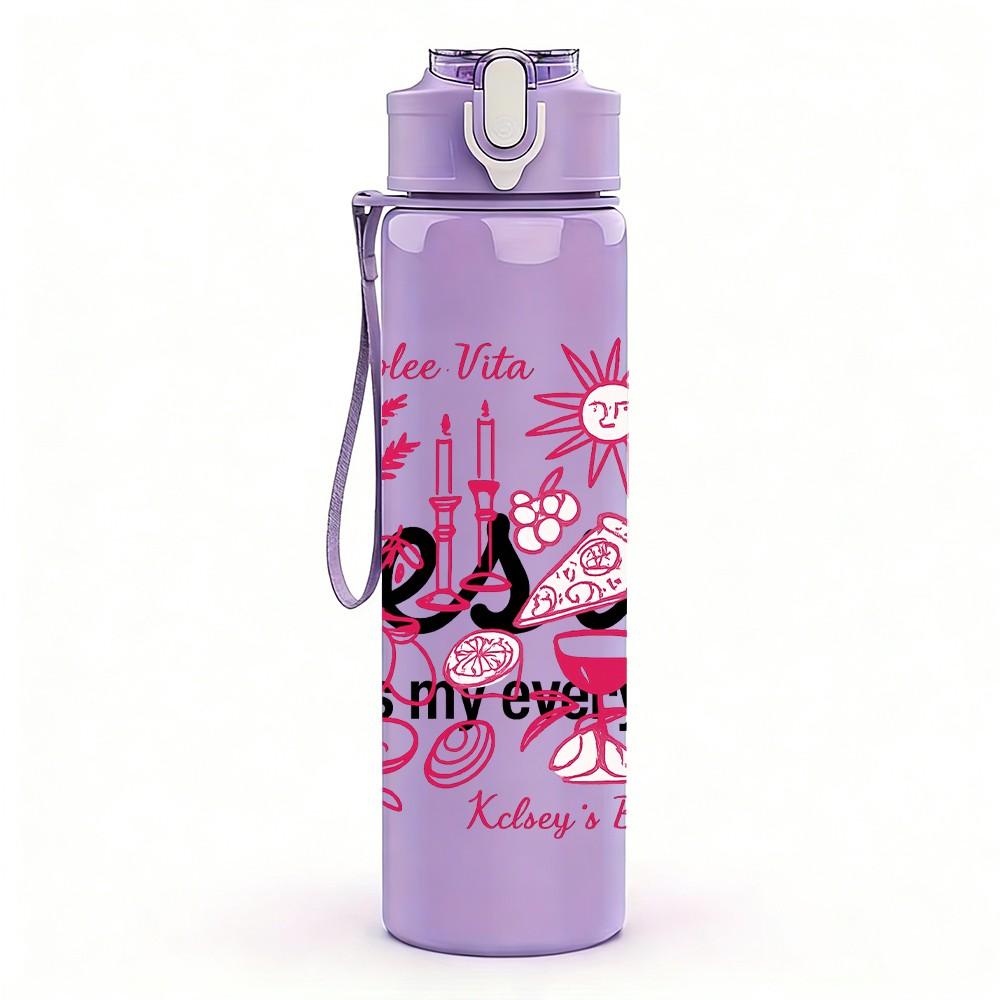 1PC Jesus Floral Letter Art 750ml Color Plastic Sports Water Bottle Leakproof Flip Straw Lid Suitable for Sports Office Home Use