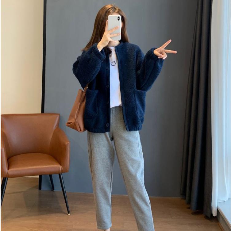 

Женская куртка из искусственной овечьей шерсти, осенне-зимняя, высокого класса, суперкрасивая, из поларфлиса, теплая, бейсбольная униформа, топ S темно-синий