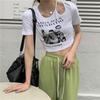 Print T Shirt Women Summer Short Sleeve Tee Fashion Hollow Out Tank Tops Casual Crop Top Female T-shirt