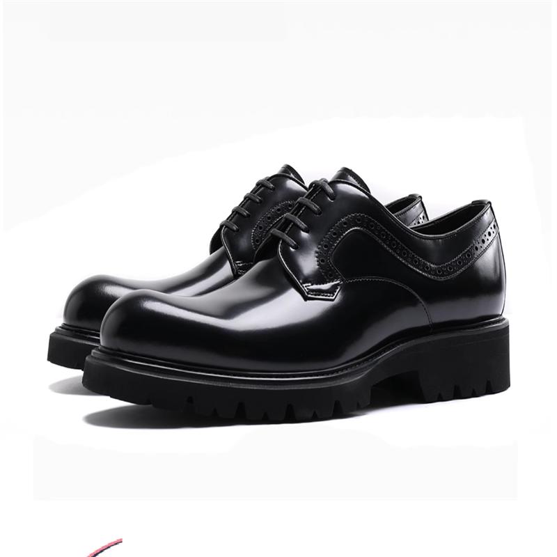 

Яркие кожаные туфли дерби, молодежные туфли на толстой подошве для свадебного жениха, мужские кожаные с круглым носком, деловые туфли, повседневные туфли 45 чёрный
