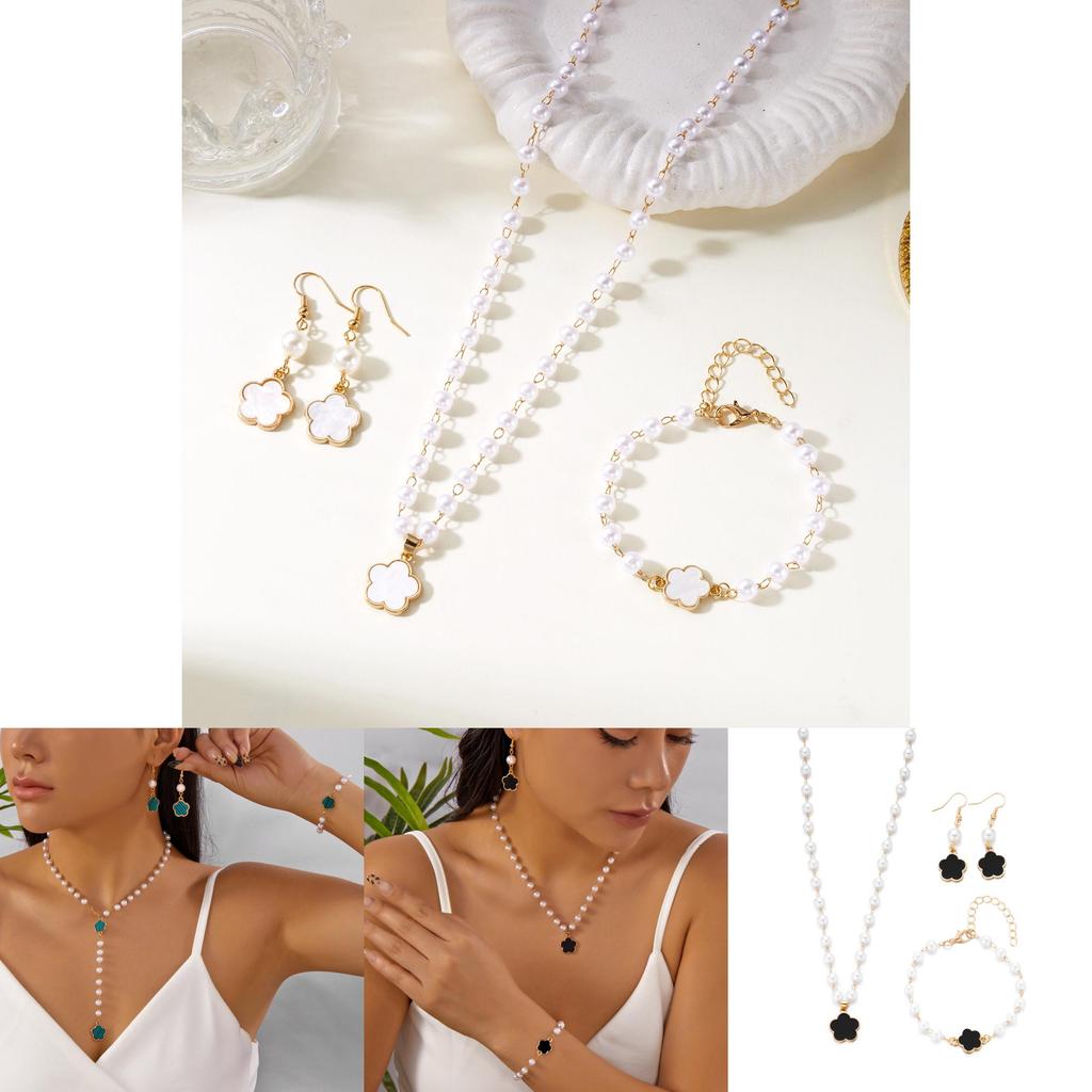 Geometric Flower Shape Jewelry Set With Pearl Pendant For Women Fashion Accessories