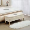 Storage Bench, Seating Bench with 65 L Storage Space, Teddy Fleece Fabric, Rubberwood, 120 X 42 X 45 Cm, Beige