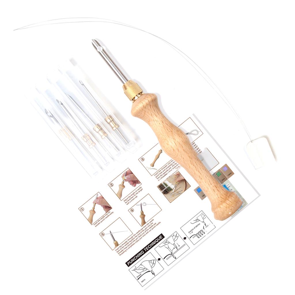 Wooden Handle Punch Needle with Needle Tips Embroidery Pens Sewing Embroidery Punch Needle Weaving Tools for Thread Yarn
