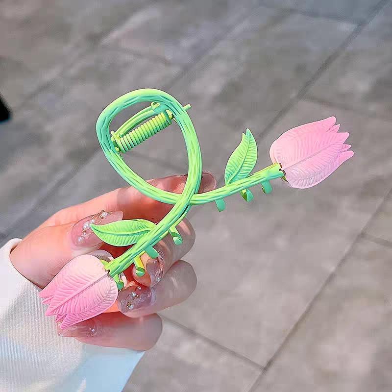 1pc Large tulip clip, Korean flower fashion hair clip, pan head fashion shark clip, summer hair clip