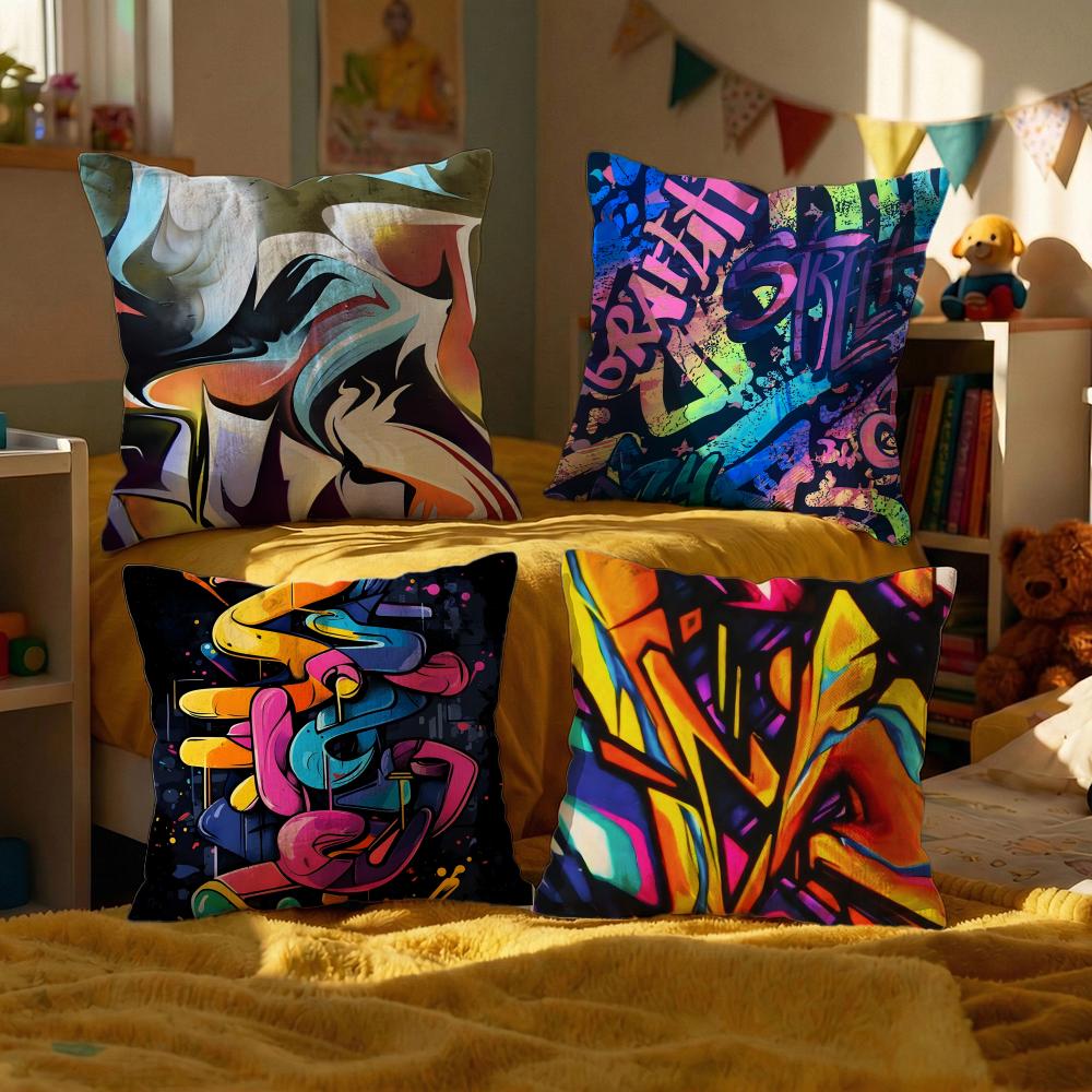 Street Graffiti Texture Cushion Cover Set of Decorative Short Plush Pillow Covers for Sofa Soft Cushion Case X Cm