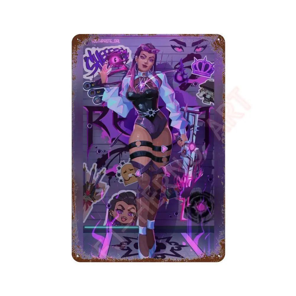 Anime Online Game Valorant Poster Neon Metal Tin Sign Plaque Wall Kawaii Game Room Decor Reyna Jett Gaming Gamer Aesthetic Gift