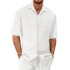 Men's Summer Hawaiian Solid Color Stripe Textured Breathable Loose Button Shirt