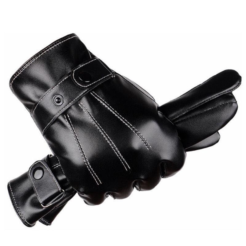 Leather Gloves Men Women Winter Outdoor Cycling Motorcycle Windproof Cold-Proof Fleece Lined Touchscreen Thickened Warm Gloves