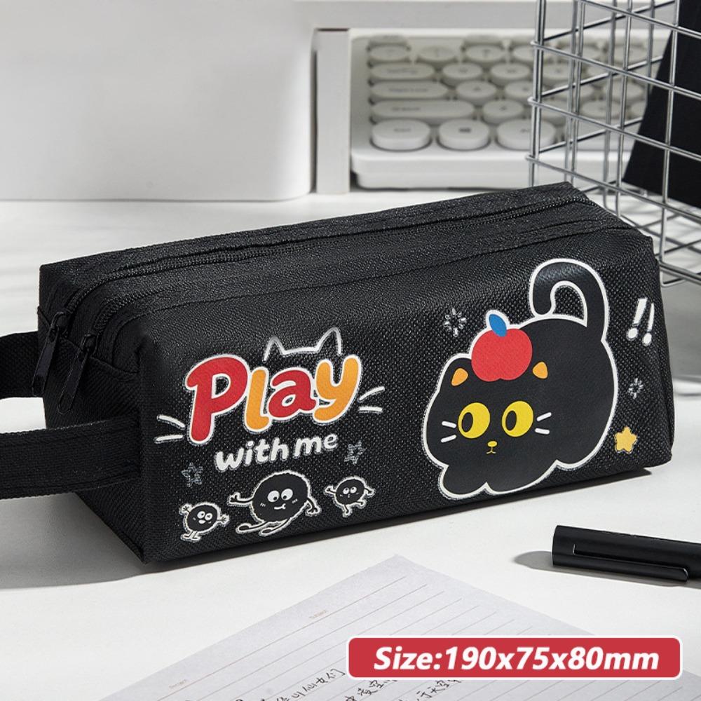 

Large Capacity Pen Bag Puppy/Kitten Pattern Stationery Organizer Stationery Bag Students чорний